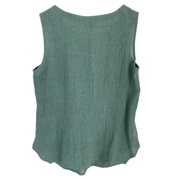 Q Neel Linen Blend Tunic Top EU 38 US 8 Sage Green Minimalist Nordic Lagenlook - Picture 2 of 10